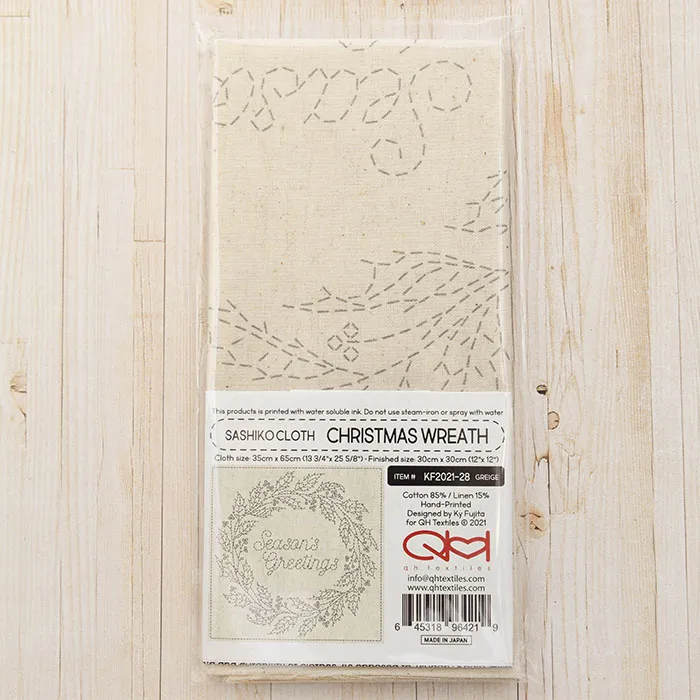 刺繍布「刺し子クロス」SASHIKO CLOTH “CHRISTMAS WREATH”