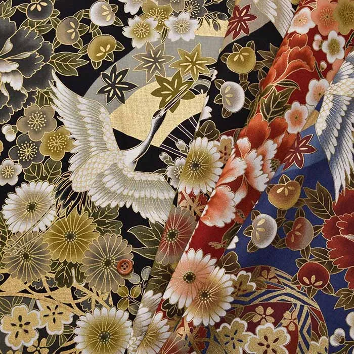 コットンシーチングプリント生地　和調つる