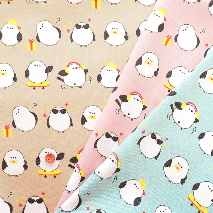 コットンオックスプリント生地　シマエナガ