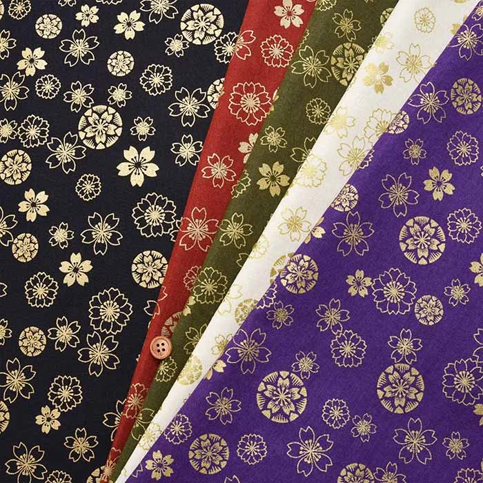 コットンシーチング和柄プリント生地　ラメ桜