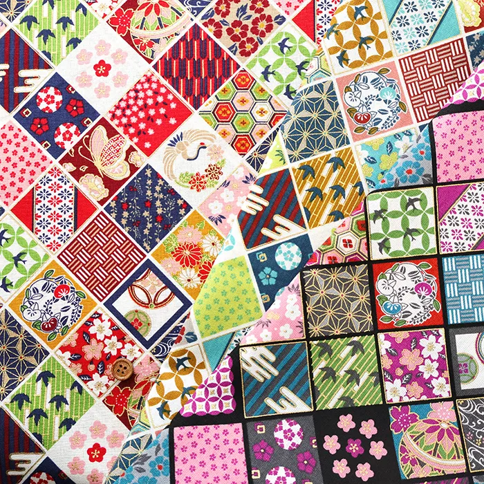 コットンシーチングラメプリント生地　和調　菱型 (1h-036-coco-6400-2)