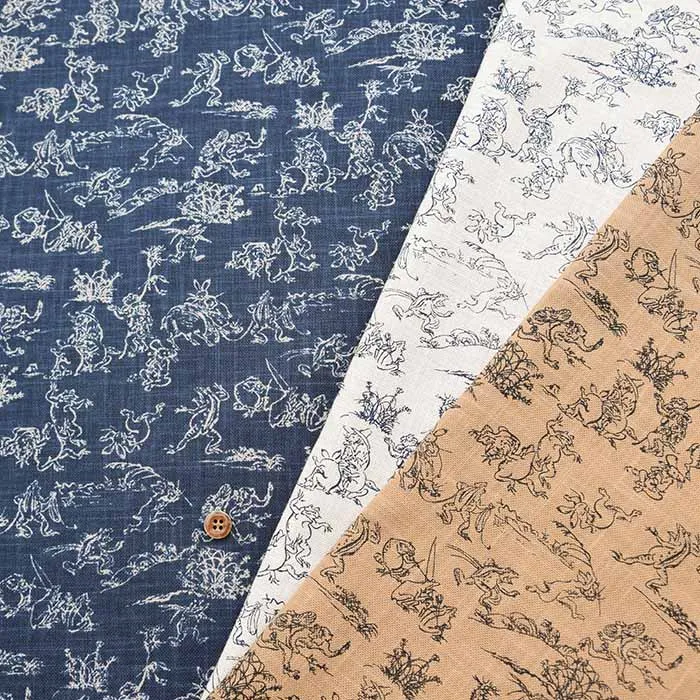 和布　手捺染　鳥獣戯画