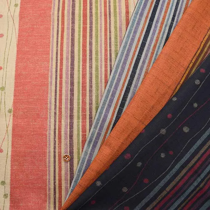 コットンサザンクロス抜染加工生地　変り縞水玉文様