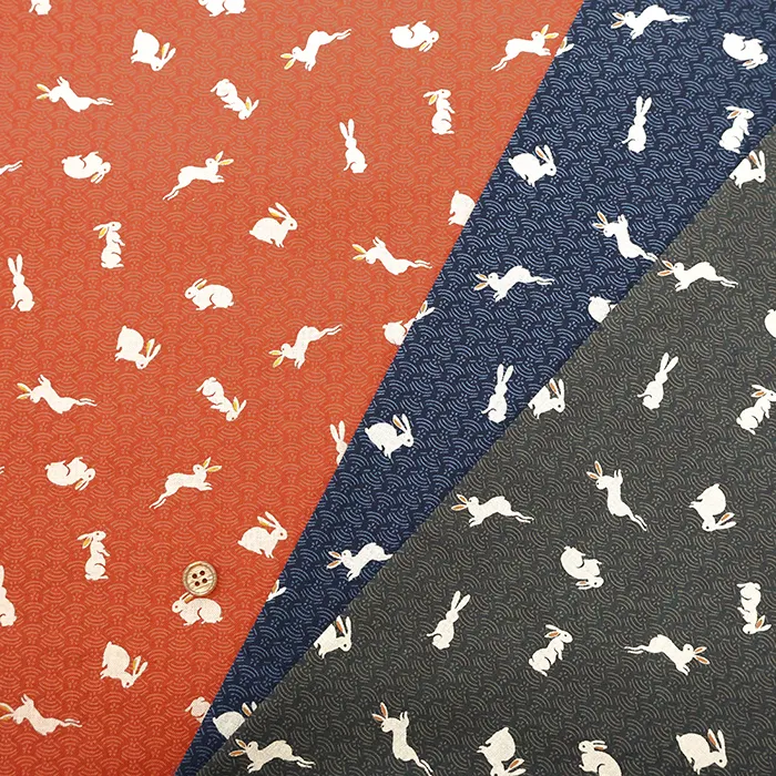 コットンシーチングプリント生地　和調ウサギ