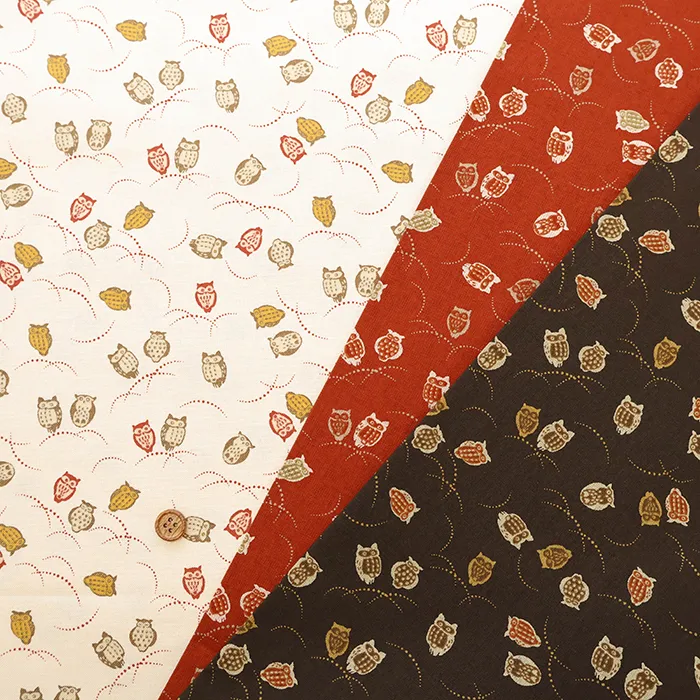 コットンシーチングプリント生地　和調フクロウ