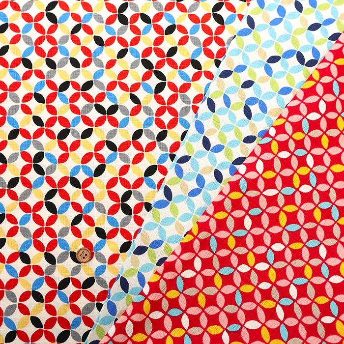 コットンツムギシャンタンプリント生地　七宝