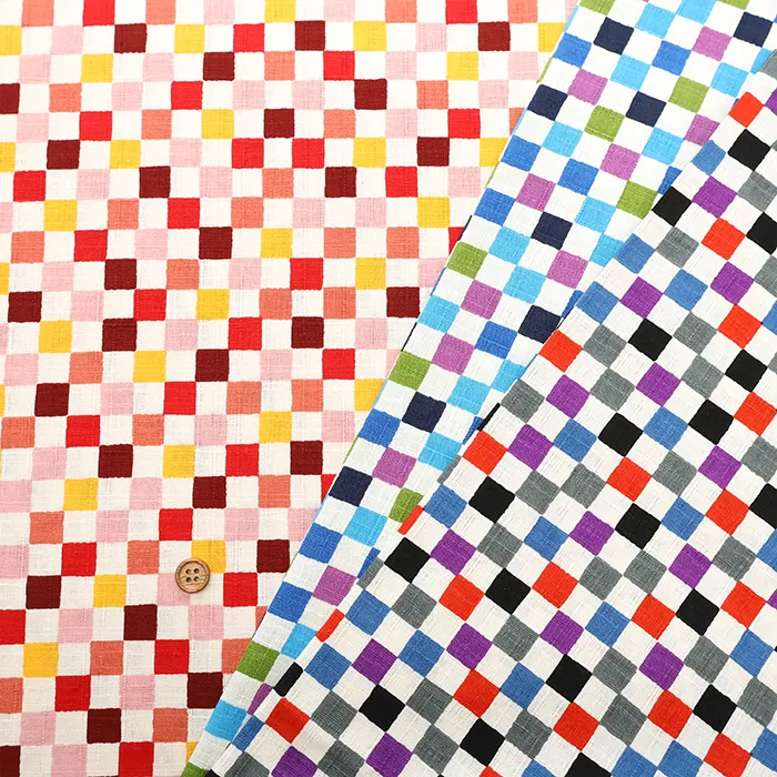 コットンツムギシャンタンプリント生地　市松