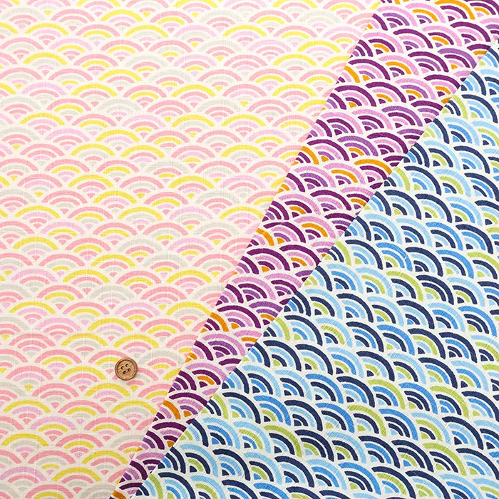 コットンツムギシャンタンプリント生地　青海波