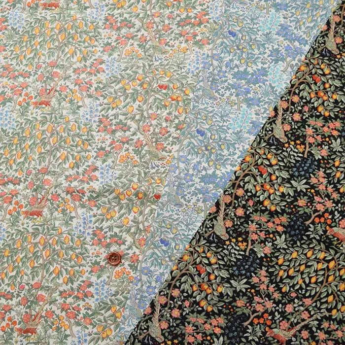 ソフト加工コットン60ローンプリント生地　V&A English Garden Orchard