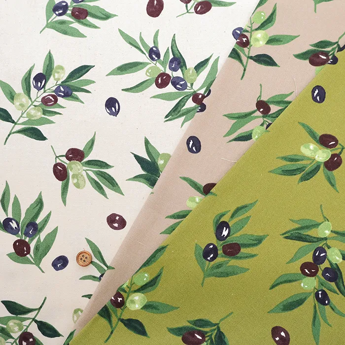 コットンオックスプリント生地　オリーブ