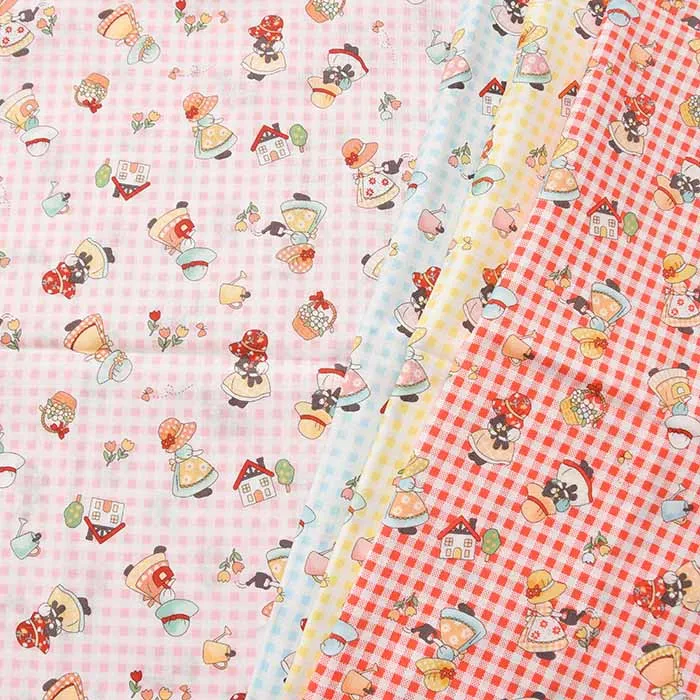 コットンスケアプリント生地　レトロスーちゃん×ギンガム