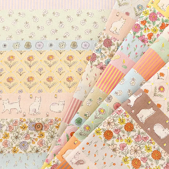 コットンシーチングプリント生地　Shanti Garden　Catボーダー