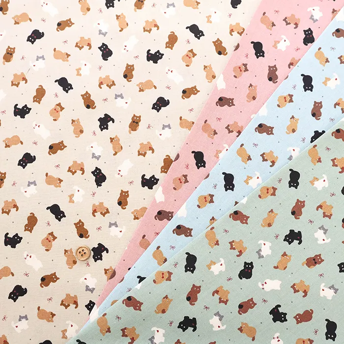 コットンシーチングプリント生地　ちびぷち　cute cat