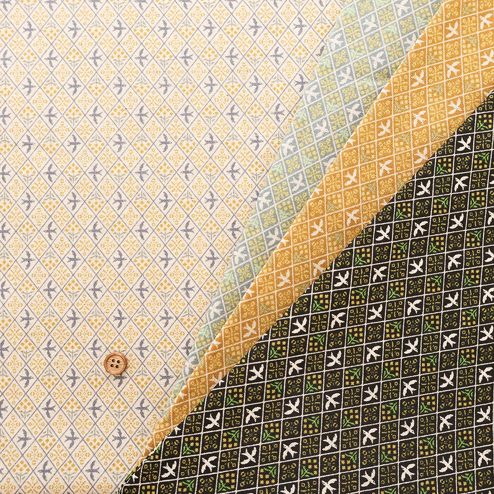 C/Lキャンバスプリント生地　sashiko moyo　ミモザバード