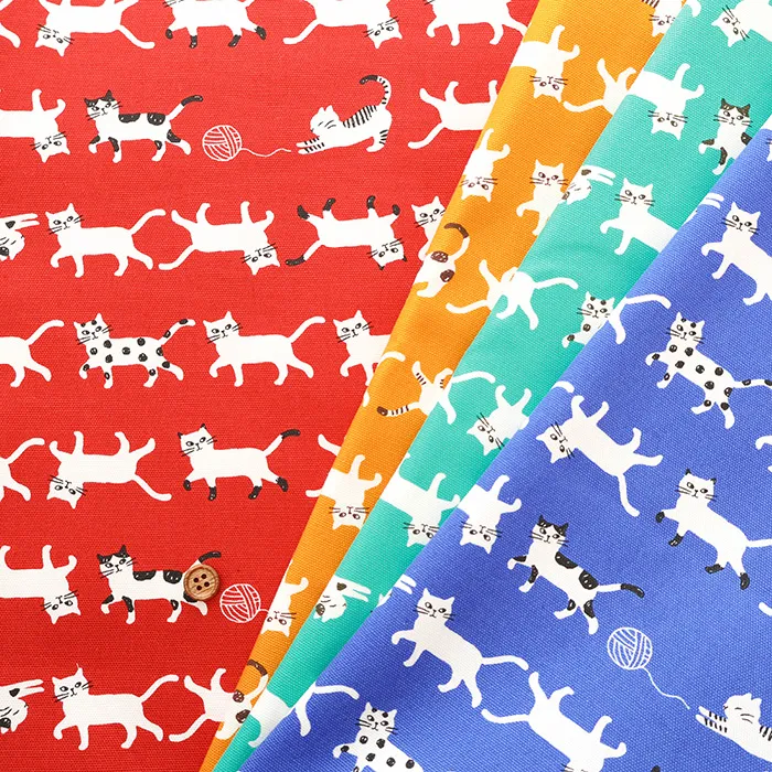 コットンオックスプリント生地　シンプルパレット　Cat