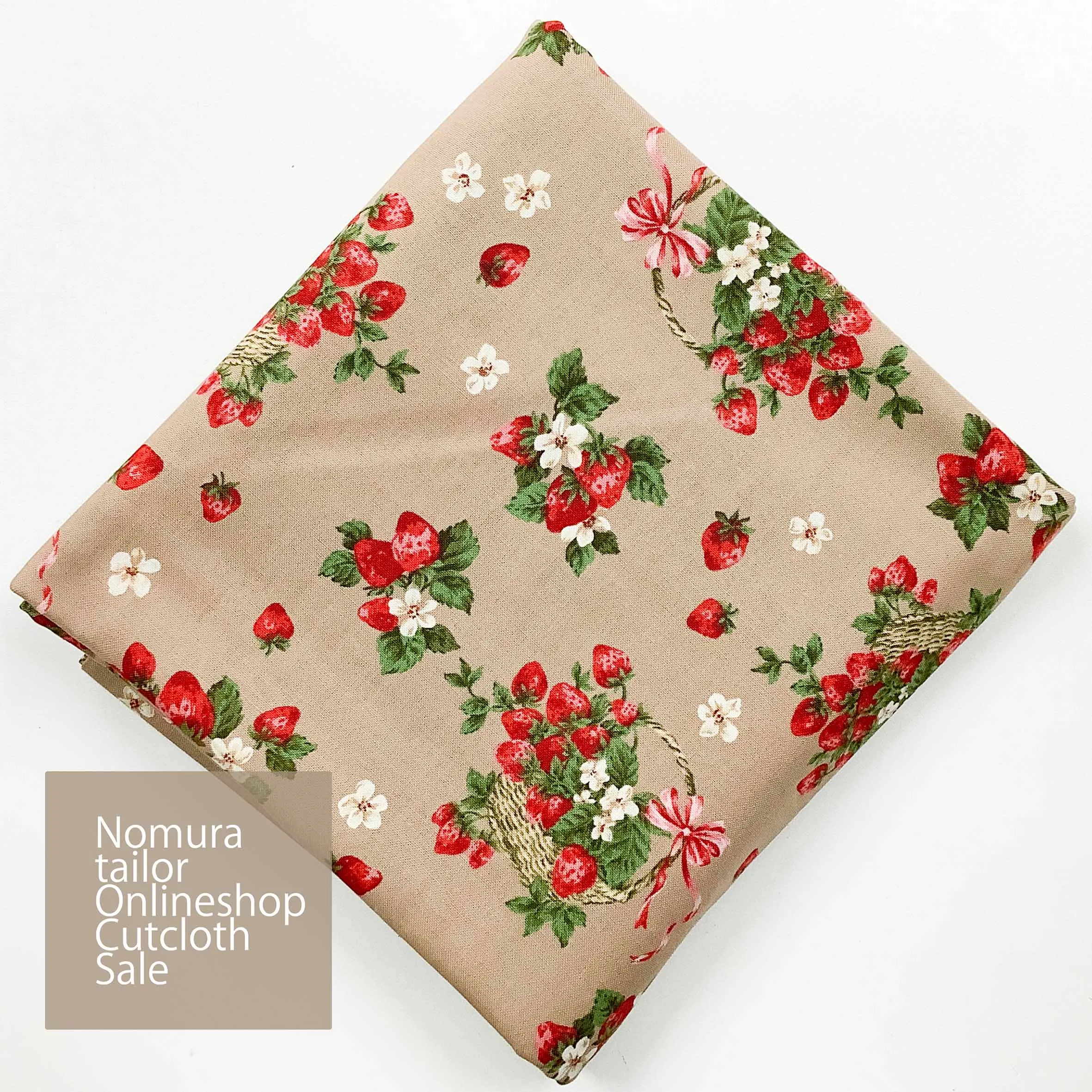 ハギレセール【1.5ｍカットクロス】コットンシーチングプリント生地 いちごバスケット