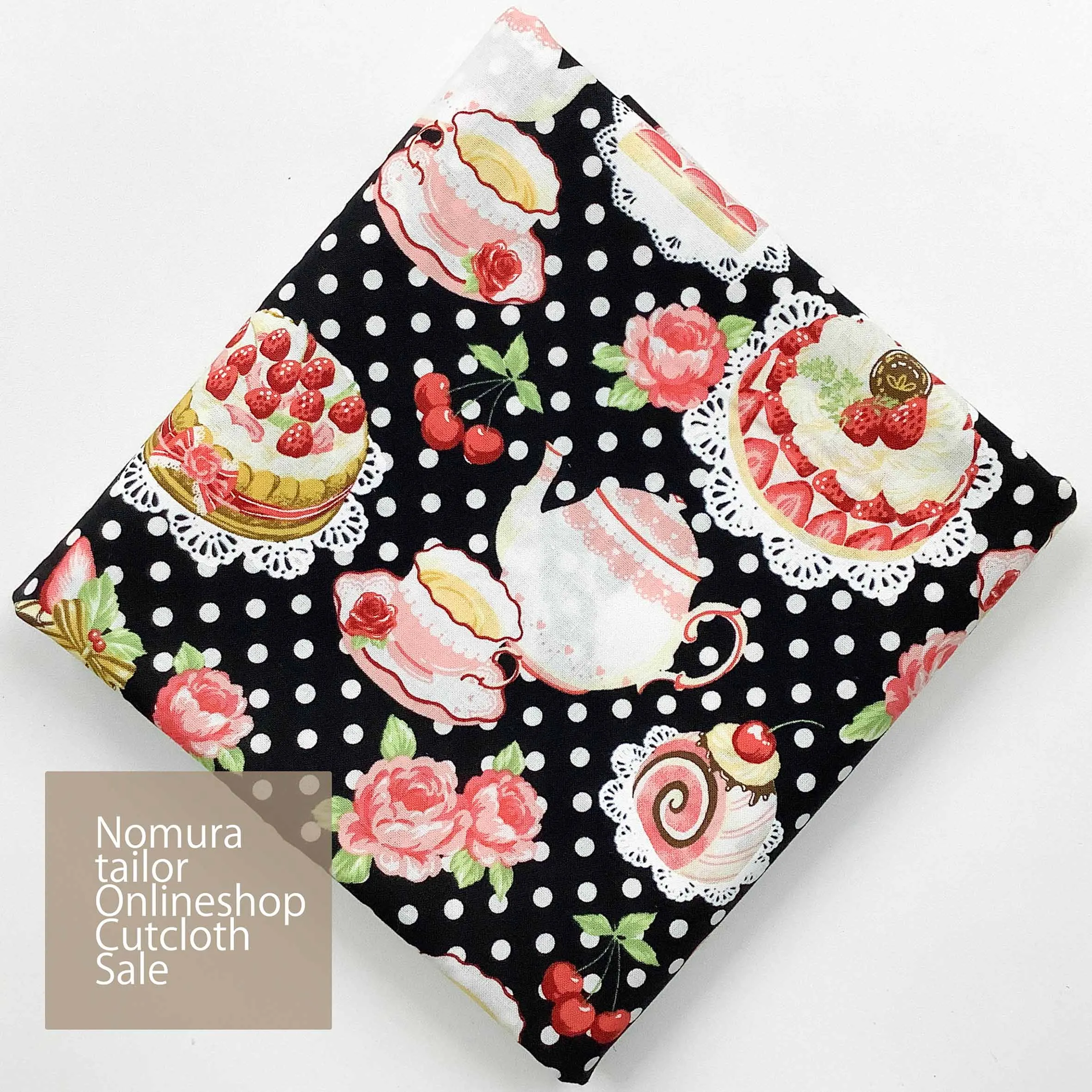 ハギレセール【1.5ｍカットクロス】コットンシーチングプリント生地 ティータイム