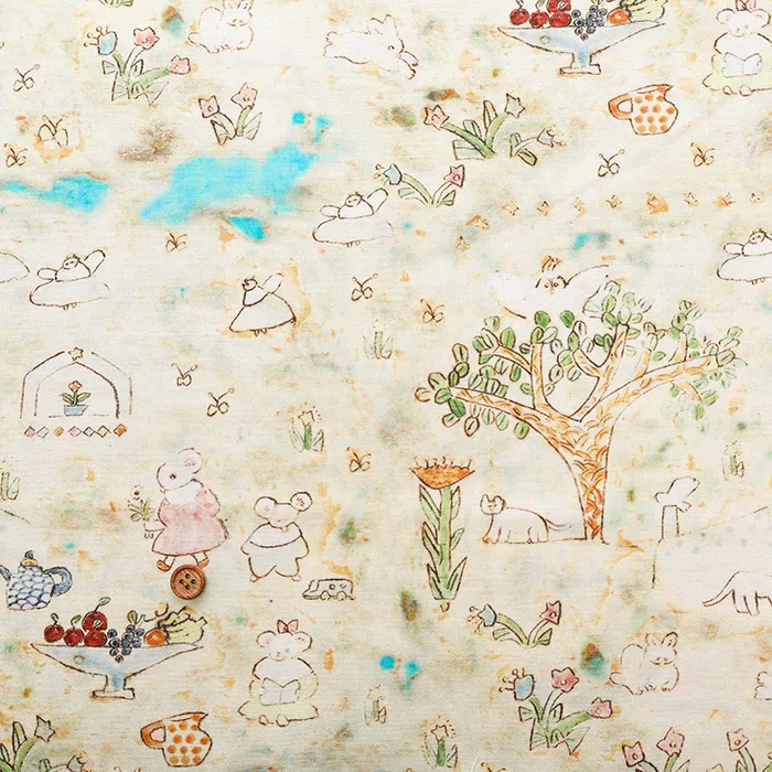 コットンシーチングプリント生地　mizacosha　blue blue