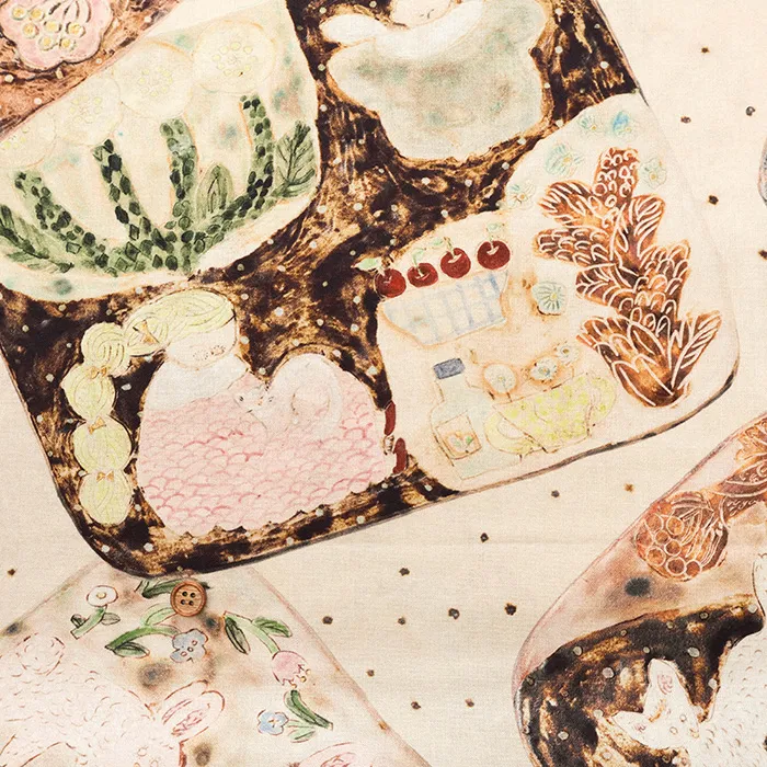 コットンシーチングプリント生地　mizacosha　おはなしの国